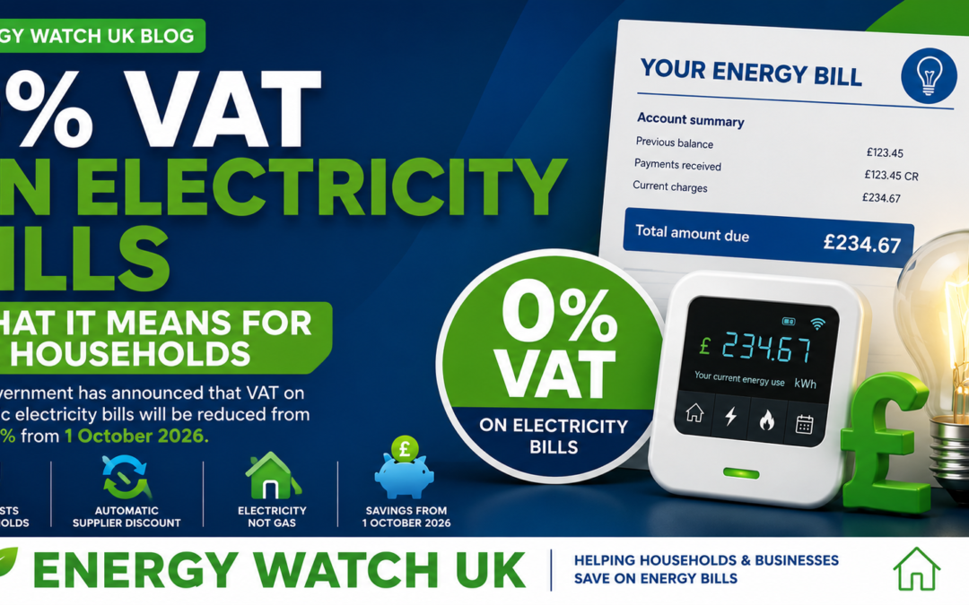 0% VAT on electricity bills in the UK from October 2026 explained by Energy Watch UK.